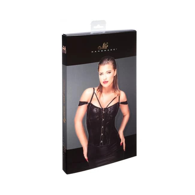 Noir Handmade Corset with Lace and Powerwetlook, image 1
