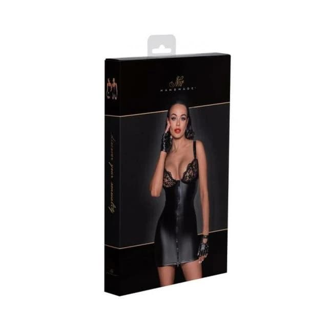 Noir Handmade Powerwetlook Mini Dress with Lace Chest and 2-Way Zipper, image 1