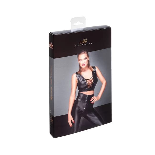 Noir Handmade Powerwetlook Top with Lacing XL, image 1