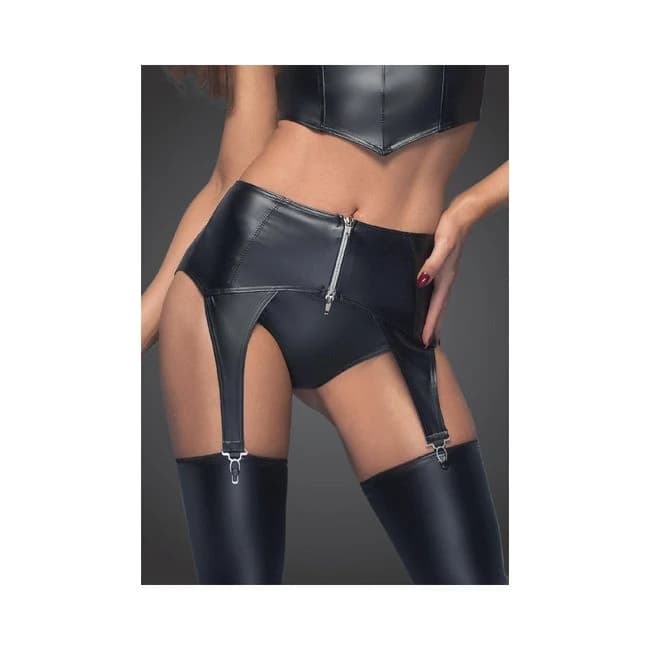 Noir Powerwetlook Garter Belt with Silver Zipper, image 1