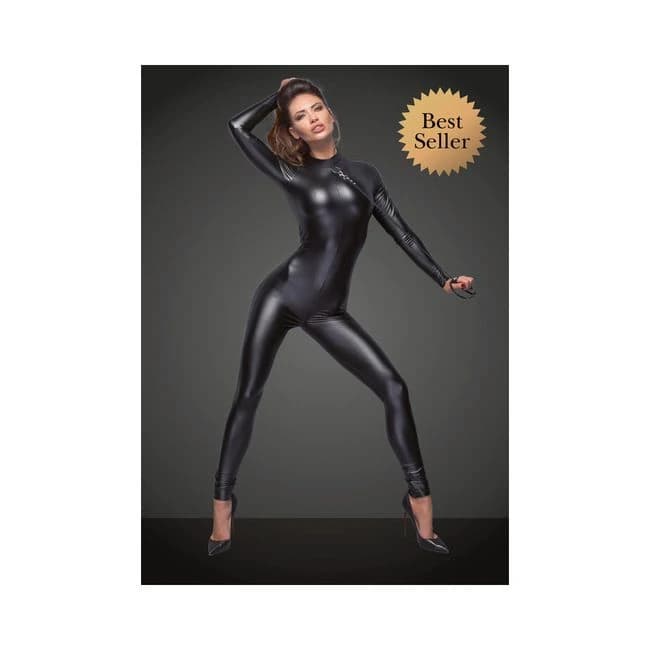 Noir Powerwetlook Overall with Leash and 2-Way Zipper Small, image 1