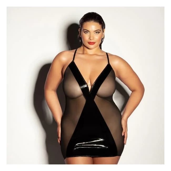 Oh L L Chri Finesse Soft Cup Fitted Vinyl and Mesh Babydoll with Matching G-String 1xl/2xl, image 1