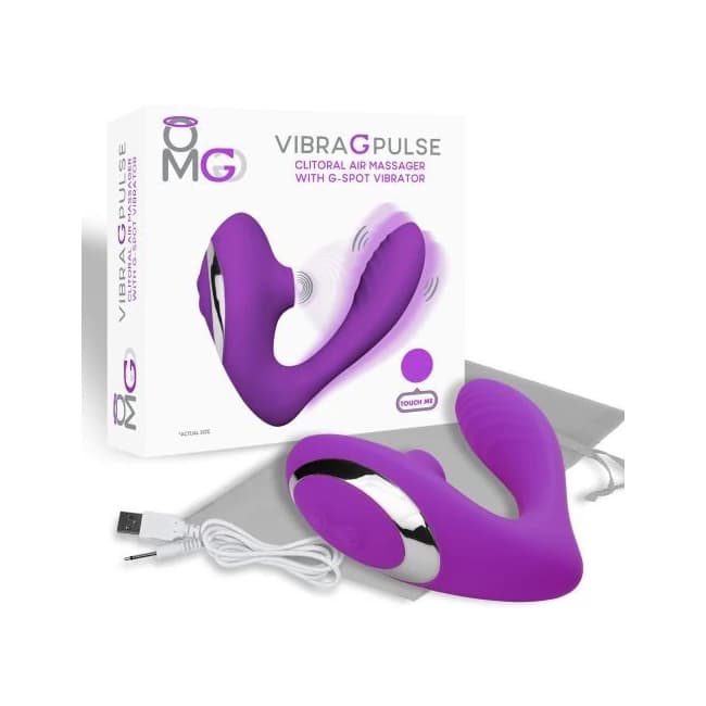 OMG VIBRA G PULSE CLITORAL SUCTION MASSAGER W/ G-SPOT VIBRATOR PURPLE - Image 1
