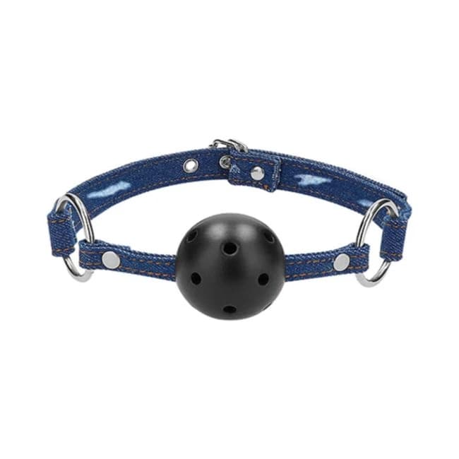 Ouch Breathable Ball Gag with Roughened Denim Straps - Image 1 Ouch Breathable Ball Gag with Roughened Denim Straps - Image 1