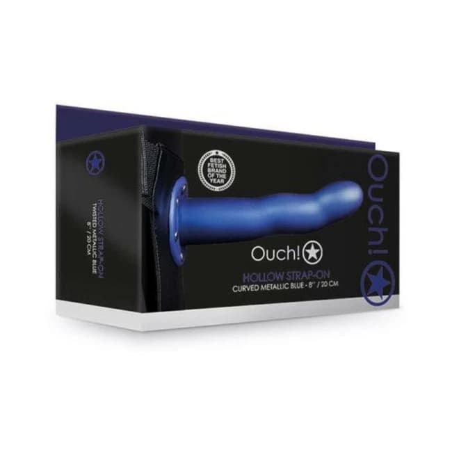 Ouch! Curved Hollow Strap-on 8 In. Metallic Blue, image 1