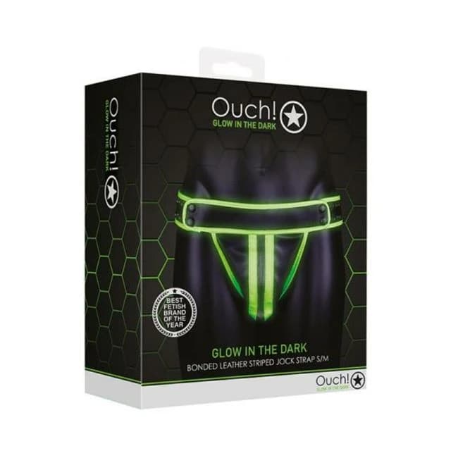 Ouch! Glow Striped Jock Strap - Glow in the Dark - Green, image 1