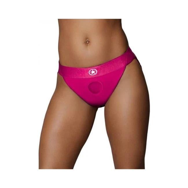 Ouch! Vibrating Strap-on Panty Harness with Open Pink Black Xs/s, image 1