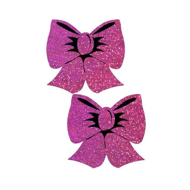 Pastease Bow: Hot Pink Glitter Bows Nipple Pasties, image 1