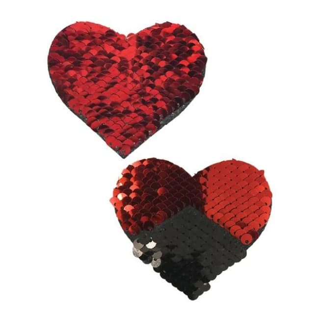 Pastease Double Sequin Hearts Red Black Pasties O/S, image 1