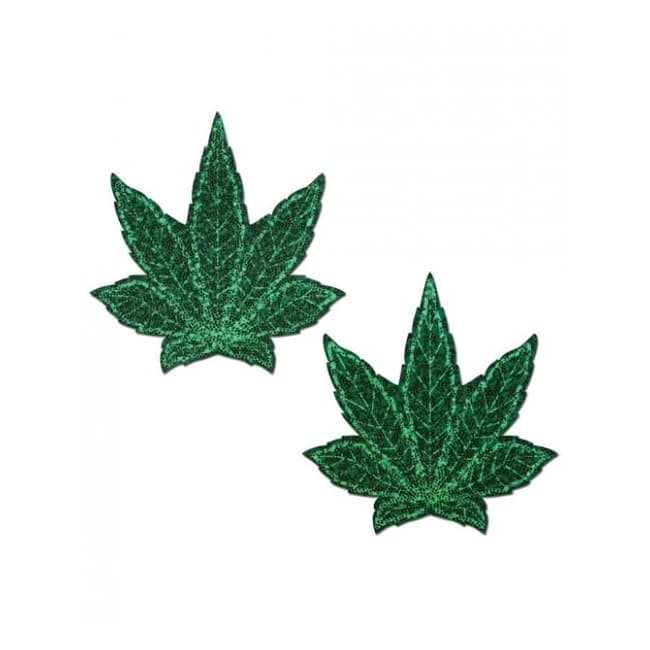 Pastease Glitter Marijuana Leaf Green Pasties O/S, image 1