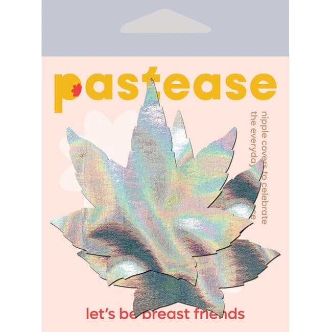 Pastease Indica Pot Leaf Silver Holographic Pasties, image 1