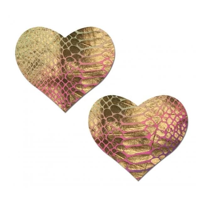 Pastease Love Gold Holographic Snake Print Pastel Tie Dye Heart Nipple Pasties, image 1