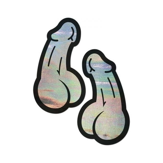 Pastease Penis: Holographic Silver Dick Nipple Pasties, image 1