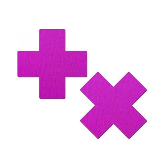 Pastease Plus X: Neon Purple Cross Nipple Pasties, image 1