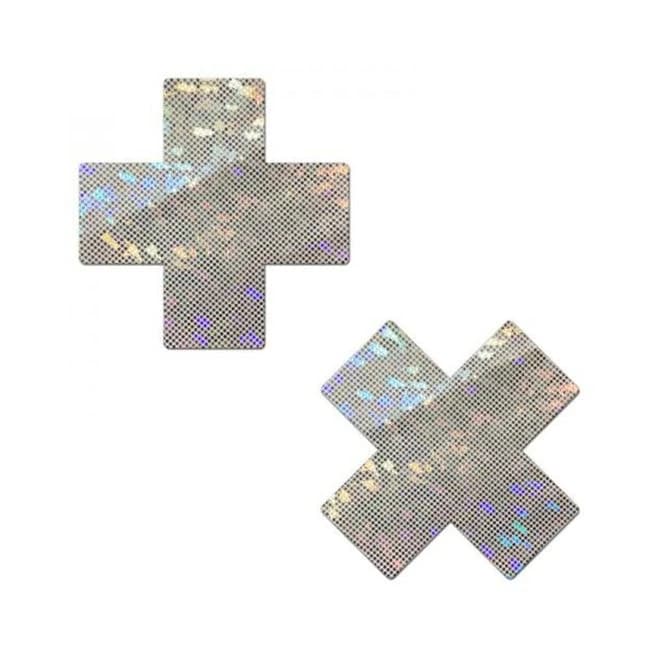 Pastease Plus X Shattered Glass Disco Ball Glitter White Cross Nipple Pasties, image 1