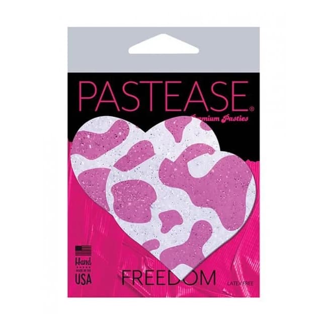 Pastease Premium Cow Print Glittery Velvet Heart - Pink Strawberry O/S, image 1