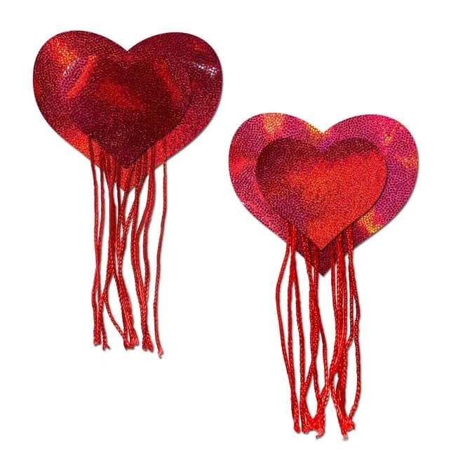 Pastease Red Holographic Heart W/ Tassel Fringe - Image 1 Pastease Red Holographic Heart W/ Tassel Fringe - Image 1