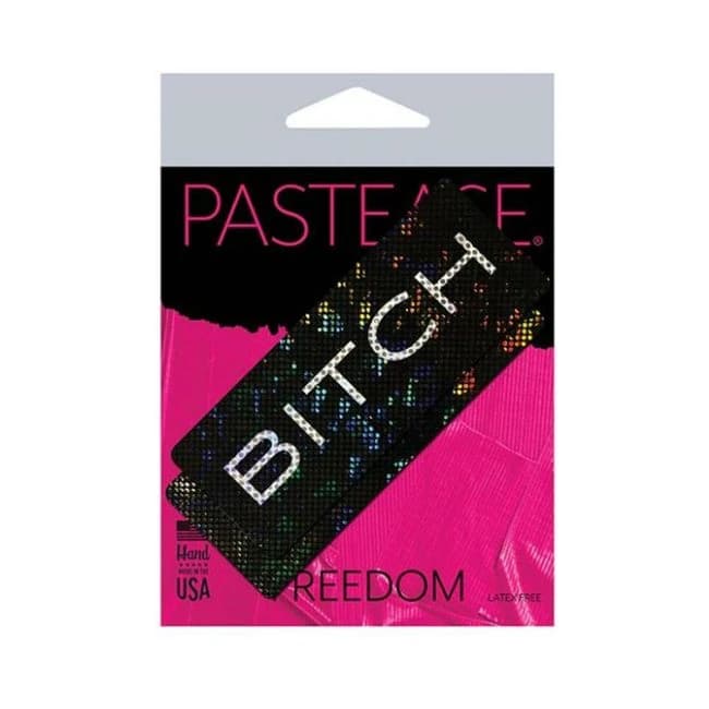 Pastease Shattered Glass Disco Ball Black "Bitch" Bar Nipple Pasties, image 1
