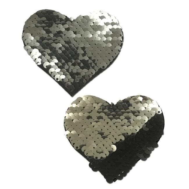 Pastease Silver & Black Color Changing Sequin Hearts - Image 1 Pastease Silver & Black Color Changing Sequin Hearts - Image 1