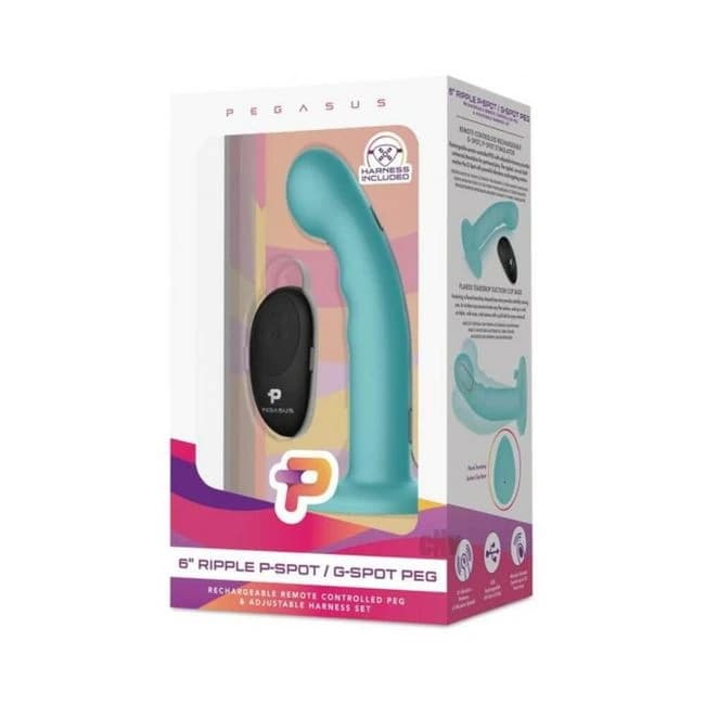 Pegasus Remote Control Ripple P-Spot G-Spot Peg Silicone Dildo with Harness 6 In., image 1