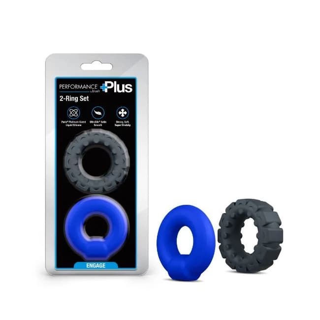 Performance Plus Engage 2 Cock Ring Set Plat/blk - Image 1