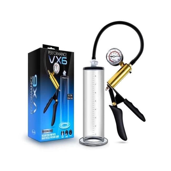 Performance Vx6 Vacuum Penis Pump W/ Brass Trigger & Pressure Gauge Clear - Image 1 Performance Vx6 Vacuum Penis Pump W/ Brass Trigger & Pressure Gauge Clear - Image 1