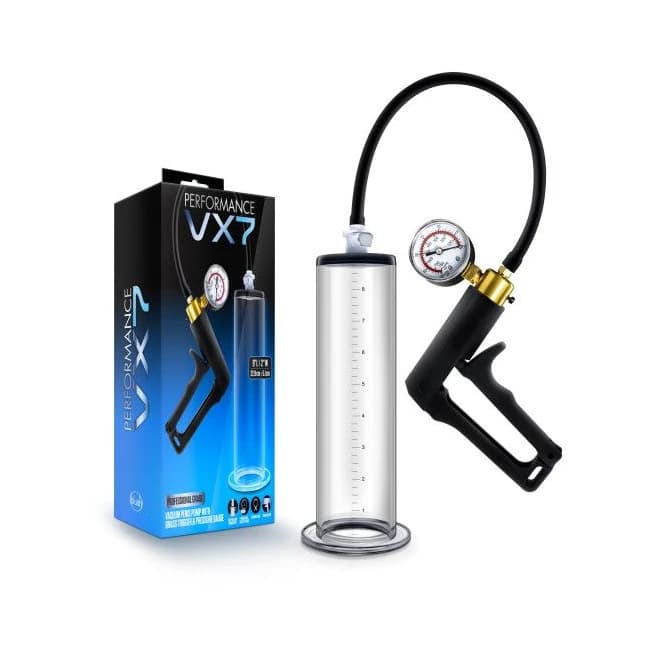 Performance Vx7 Vacuum Penis Pump W/ Brass Trigger & Pressure Gauge Clear - Image 1 Performance Vx7 Vacuum Penis Pump W/ Brass Trigger & Pressure Gauge Clear - Image 1