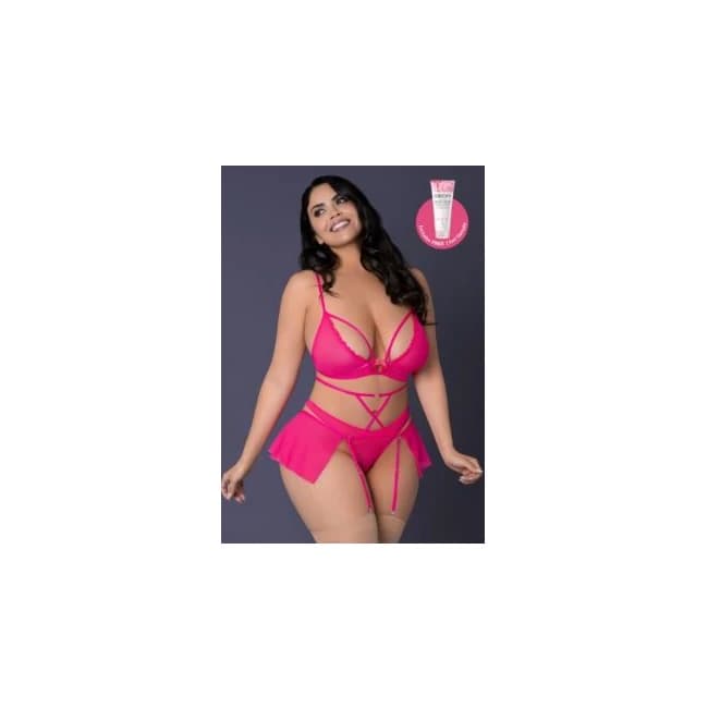 PINK KINK BRALETTE PANTY SKIRT PINK GLOW 2XL - Image 1