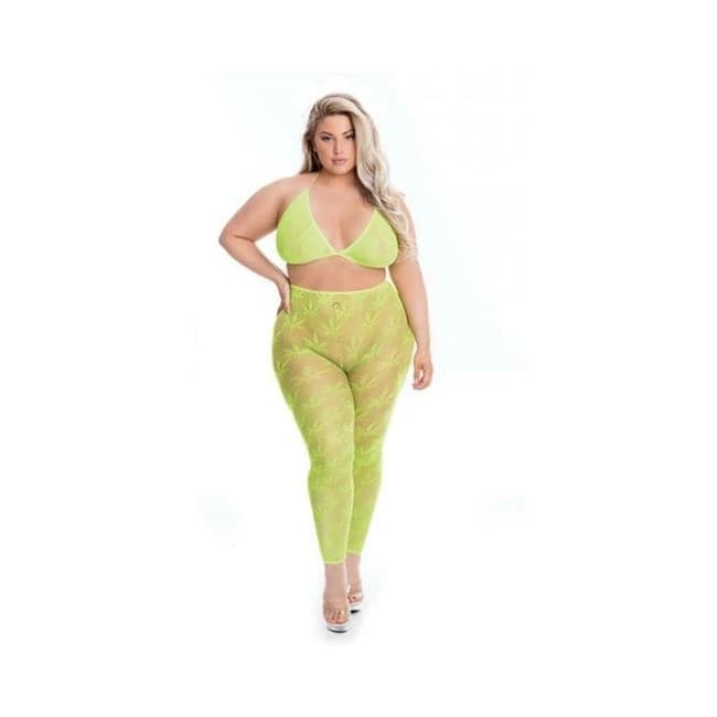Pink Lipstick All About Leaf Bra & Leggings Green Qn, image 1
