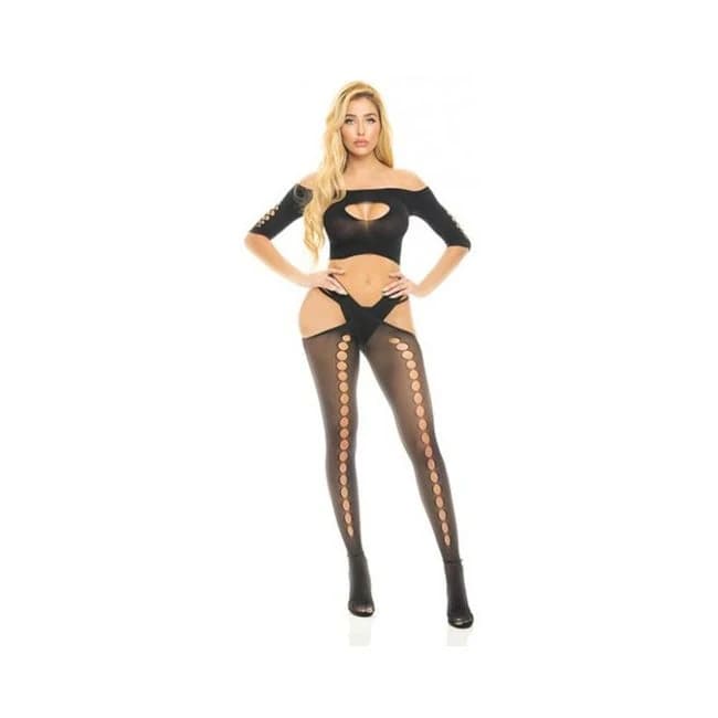 Pink Lipstick All Slashed Out Top, G-String & Pantyhose Black O/S, image 1