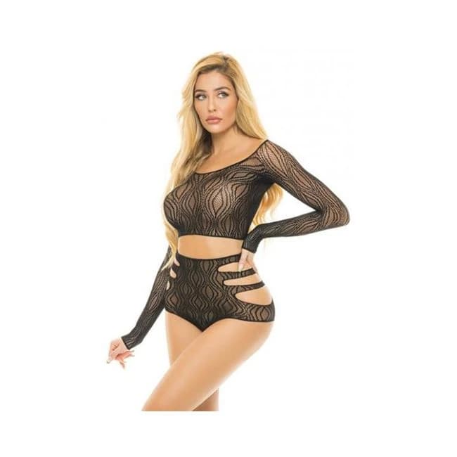 Pink Lipstick Back Me up Top & High Waist Panty Black O/S, image 1