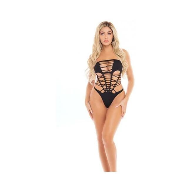 Pink Lipstick Bad Habits Strapless Bodysuit Black O/S, image 1