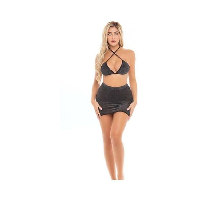 Pink Lipstick Black Cherry Strap Halter Bra & Skirt Black O/S, image 1