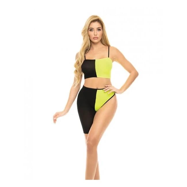 Pink Lipstick Block You Out Bandeau & Bottom Black/yellow Qn, image 1