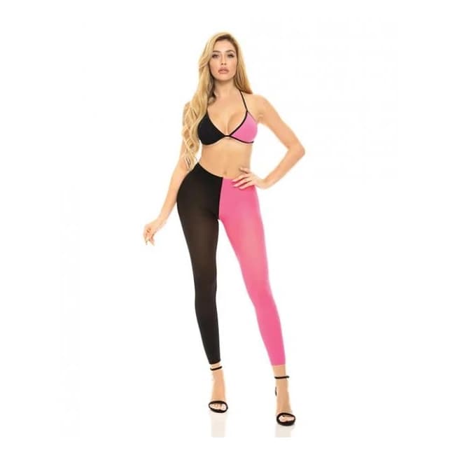 Pink Lipstick Block You Out Bra & Legging Black/pink O/S, image 1