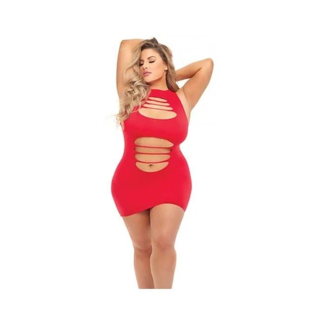 Pink Lipstick Can't Commit Shredded Dress (Fits up to 3x) Red Qn, image 1