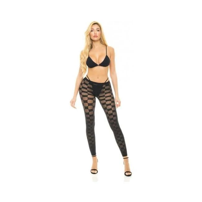 Pink Lipstick Checkered up Bra & Leggings Black O/S, image 1