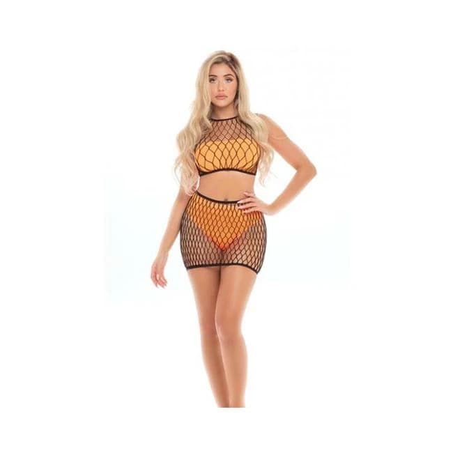 Pink Lipstick Crave You Large Fishnet Cami Top & Skirt, Bandeau Top & Panty, image 1