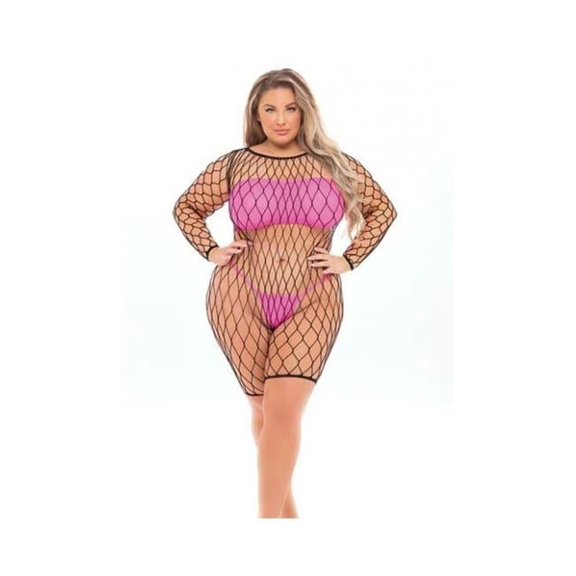 Pink Lipstick Dance with Me Lrge Fshnet Romper, Bndeau Top & G-Strng (Fits up to 3x) Neon Pink Qn, image 1