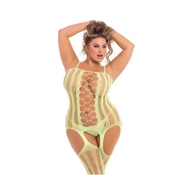 Pink Lipstick Fake News Bodystocking Yellow 1x-3x, image 1