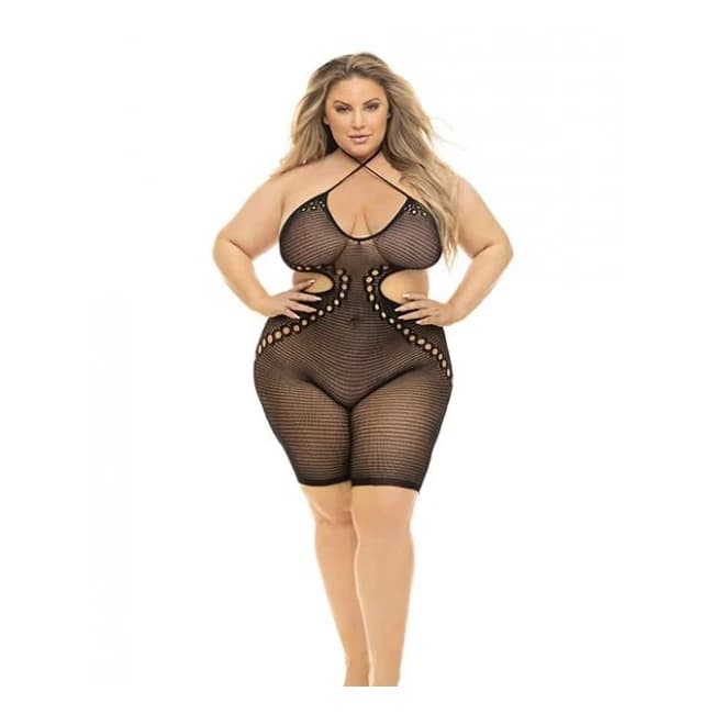 Pink Lipstick Fill Me in Bodystocking Black Qn, image 1