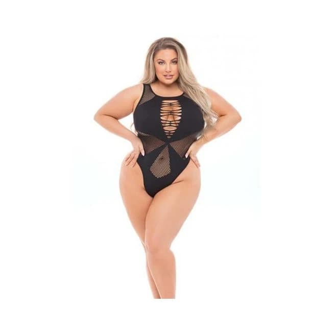 Pink Lipstick Highneck Bodysuit (Fits up to 3x) Black Qn, image 1