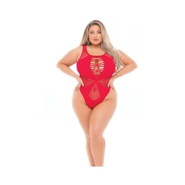 Pink Lipstick Highneck Bodysuit (Fits up to 3x) Red Qn, image 1