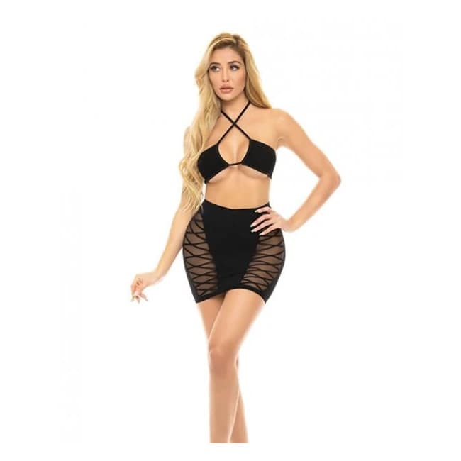 Pink Lipstick Hold on Tight Halter Bra & Skirt Black O/S, image 1