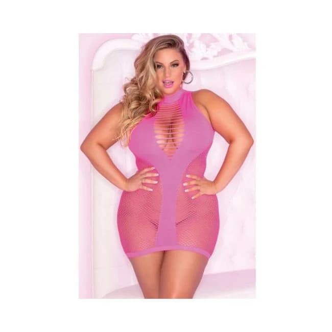 Pink Lipstick Inter-Net High Neck Dress Pink 1x/2x, image 1