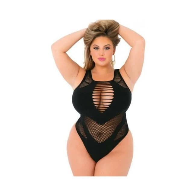 Pink Lipstick Low Blow Cut Out Bodysuit Black Qn, image 1
