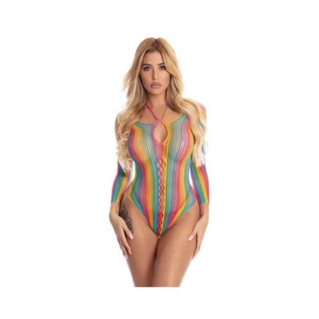Pink Lipstick More Color Long Sleeve Bodysuit Rainbow O/S, image 1