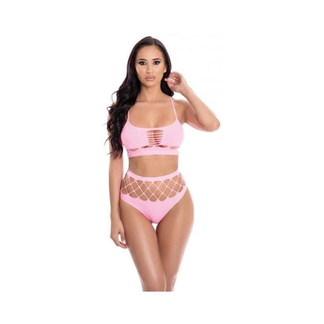 Pink Lipstick Neon Dreams Bra & High Waist Thong, image 1