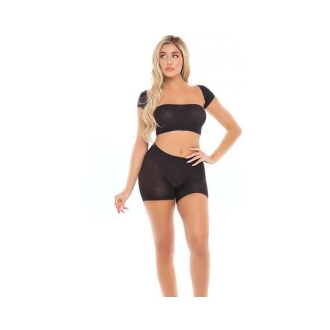 Pink Lipstick on Your Mind Bandeau w/ Shoulders & Short Black O/S, image 1