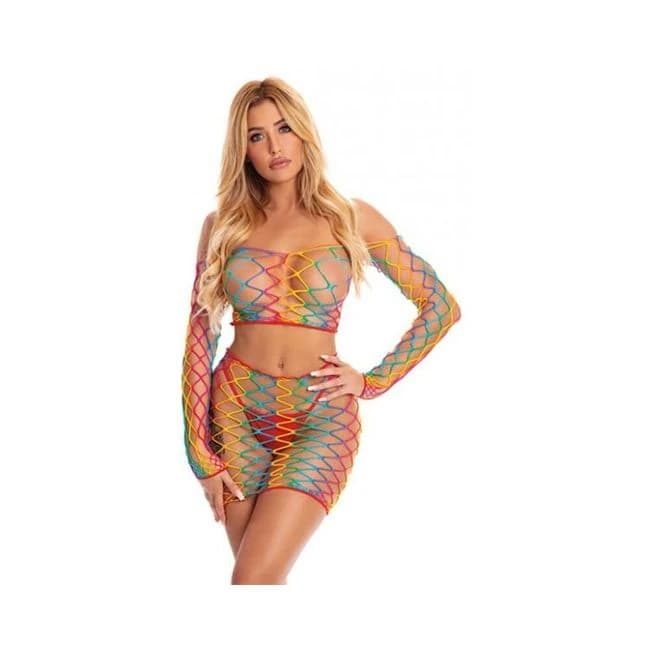Pink Lipstick Pot of Gold Skirt Set Rainbow O/S, image 1